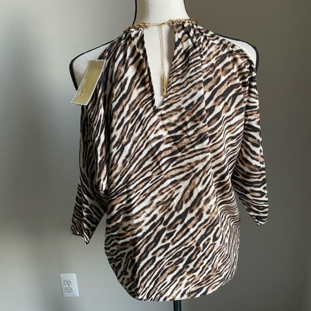 NWT Michael Kors Cold-Shoulder Animal Print Blouse - Picture 4 of 7
